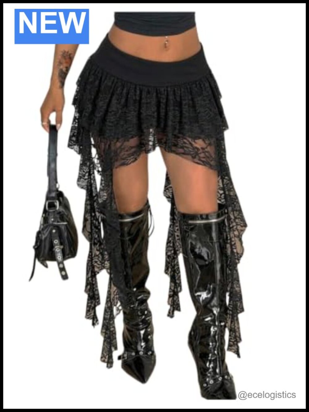 Women's Floral Lace Mini Skirt Y2K Asymmetrical Ruffle Party Streetwear